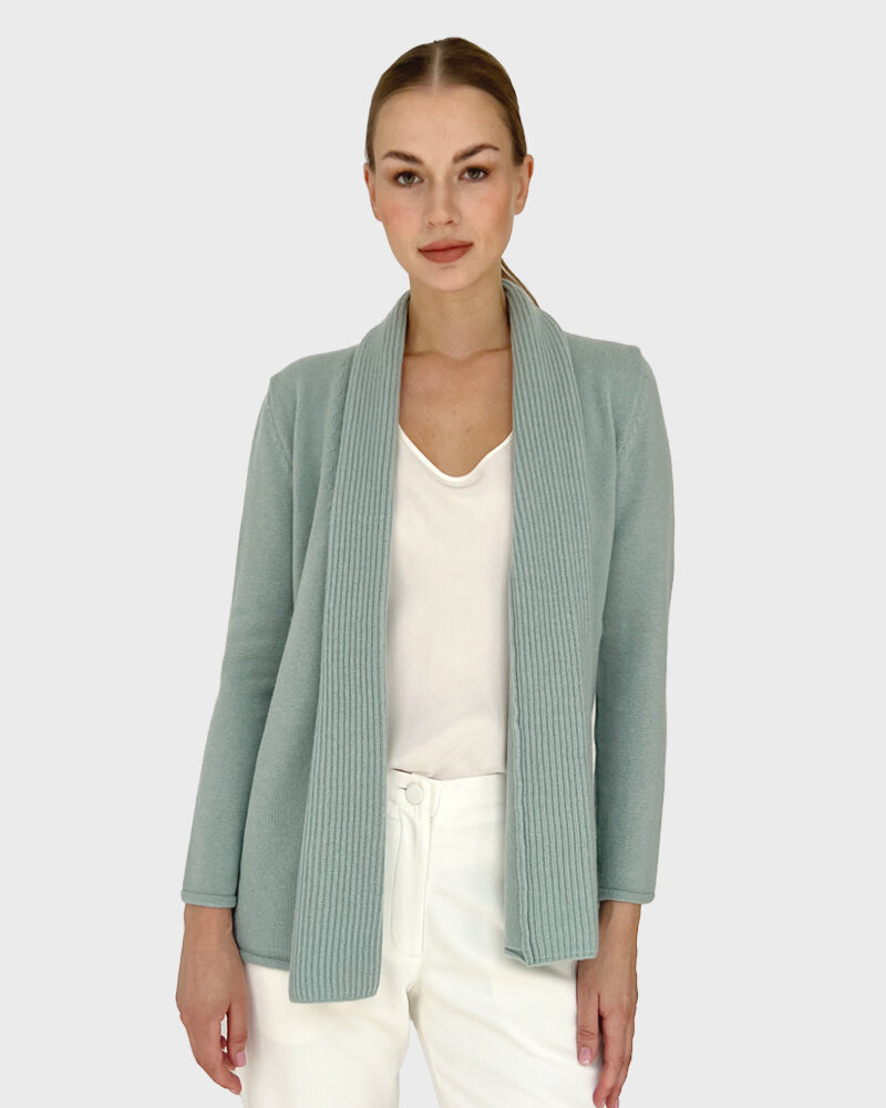 SHAWL NECK SIMPLE SWEATER: LUCIA: SEA FOAM