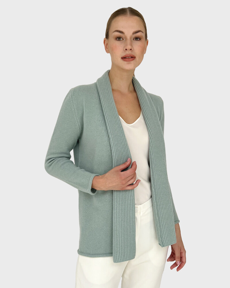 SHAWL NECK SIMPLE SWEATER: LUCIA: SEA FOAM