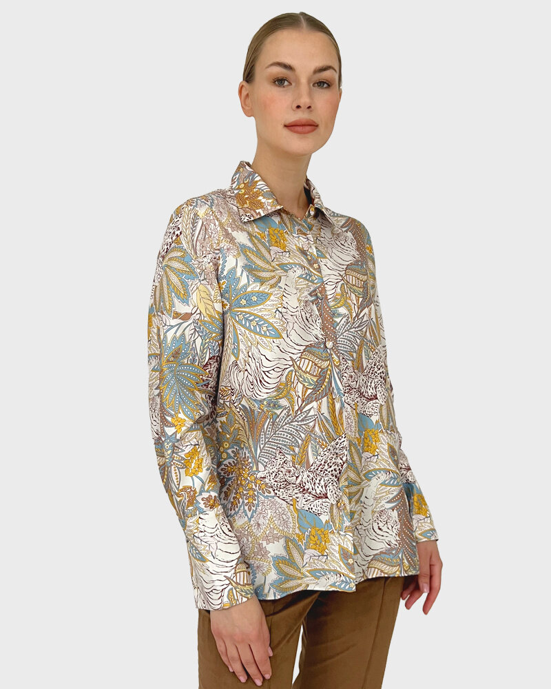 100% SILK PRINTED SHIRT: AMAZONIA: PINK