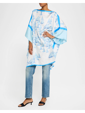 PRINTED SILK KAFTAN: BOAT: BLUE
