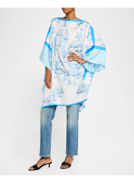 PRINTED SILK KAFTAN: BOAT: BLUE