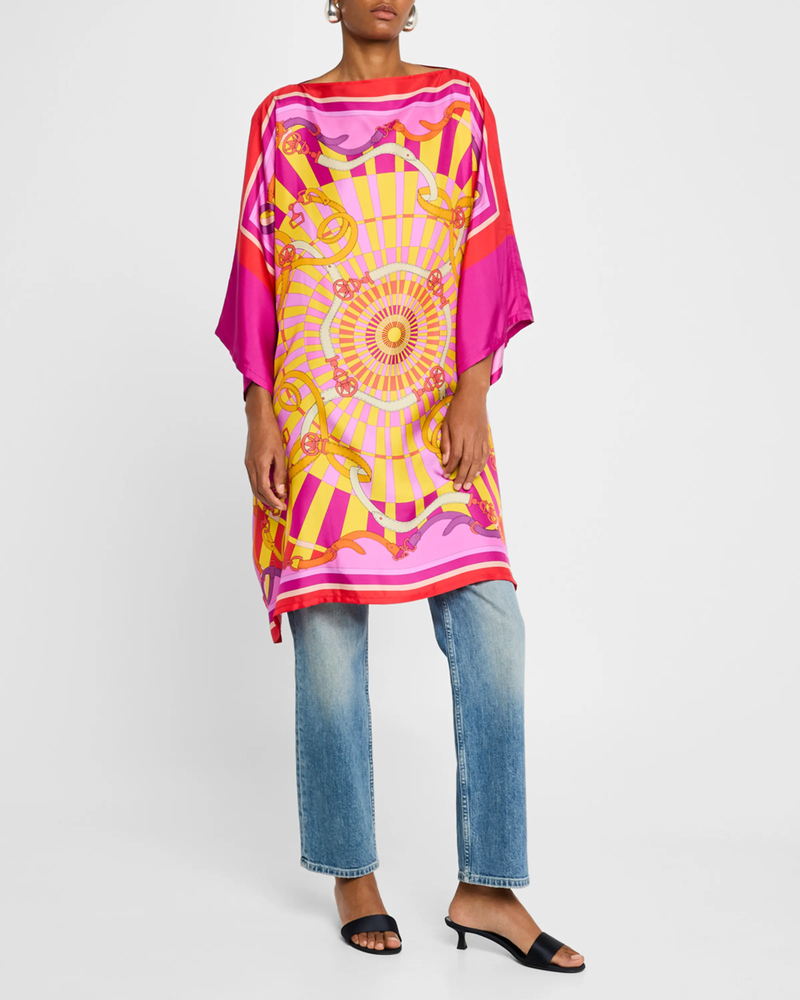 PRINTED SILK KAFTAN: FIRENZE: HIBISCUS