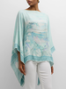PRINTED CASHMERE PONCHO: EDEN AQUA
