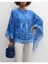 CASHMERE PRINTED PONCHO: STIRRUPS: OCEAN BLUE