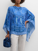 CASHMERE PRINTED PONCHO: STIRRUPS: OCEAN BLUE