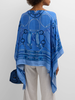 CASHMERE PRINTED PONCHO: STIRRUPS: OCEAN BLUE