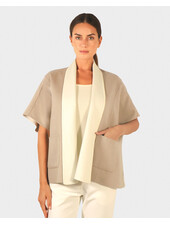 CASHMERE DOUBLE FACE  SHORT SLEEVE  REVERSIBLE JACKET: IVORY-TAUPE
