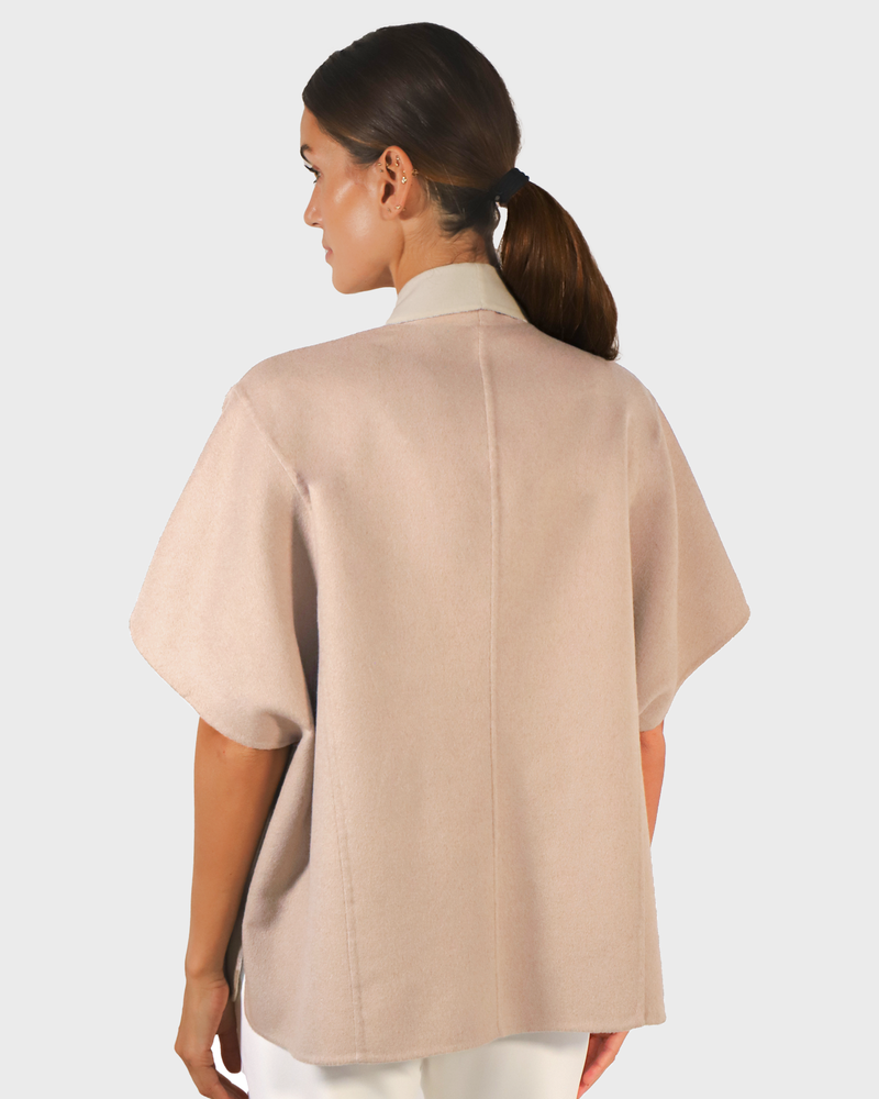 CASHMERE DOUBLE FACE  SHORT SLEEVE  REVERSIBLE JACKET: IVORY-TAUPE