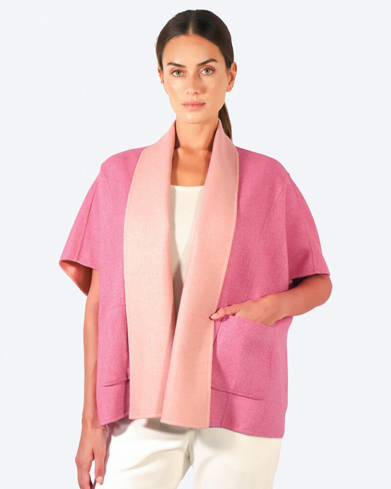CASHMERE DOUBLE FACE  SHORT SLEEVE  REVERSIBLE JACKET: PINK