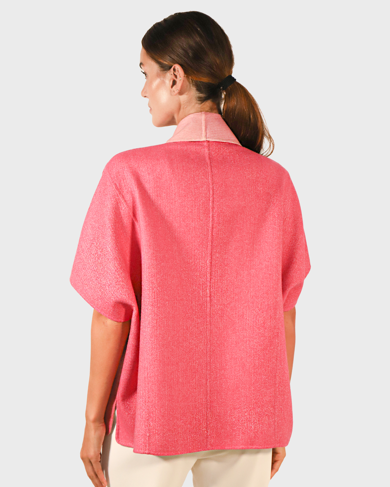 CASHMERE DOUBLE FACE  SHORT SLEEVE  REVERSIBLE JACKET: PINK