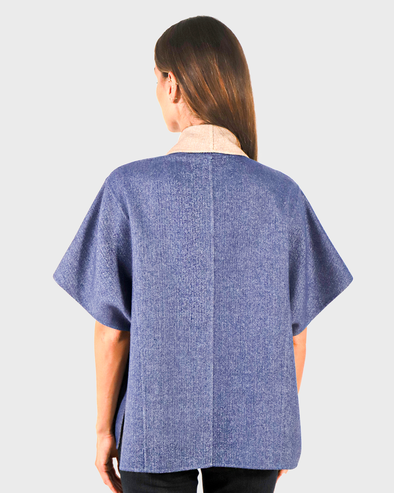 CASHMERE DOUBLE FACE  SHORT SLEEVE  REVERSIBLE JACKET: NAVY: BEIGE