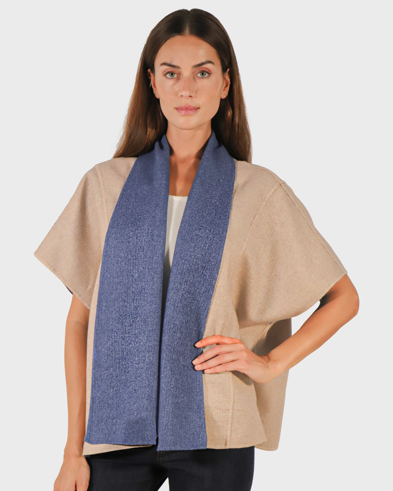 CASHMERE DOUBLE FACE  SHORT SLEEVE  REVERSIBLE JACKET: NAVY: BEIGE