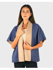 CASHMERE DOUBLE FACE  SHORT SLEEVE  REVERSIBLE JACKET: NAVY: BEIGE