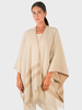 DOUBLE FACE  FRINGE REVERSIBLE SHAWL CAPE: IVORY-TAUPE