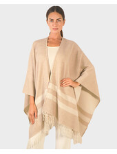 CASHMERE DOUBLE FACE  FRINGE REVERSIBLE SHAWL CAPE: IVORY-TAUPE
