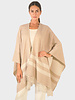 DOUBLE FACE  FRINGE REVERSIBLE SHAWL CAPE: IVORY-TAUPE