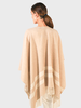 DOUBLE FACE  FRINGE REVERSIBLE SHAWL CAPE: IVORY-TAUPE