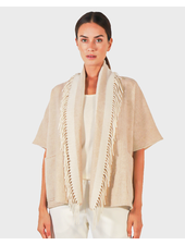 CASHMERE DOUBLE FACE  FRINGE REVERSIBLE CAPE: IVORY-TAUPE
