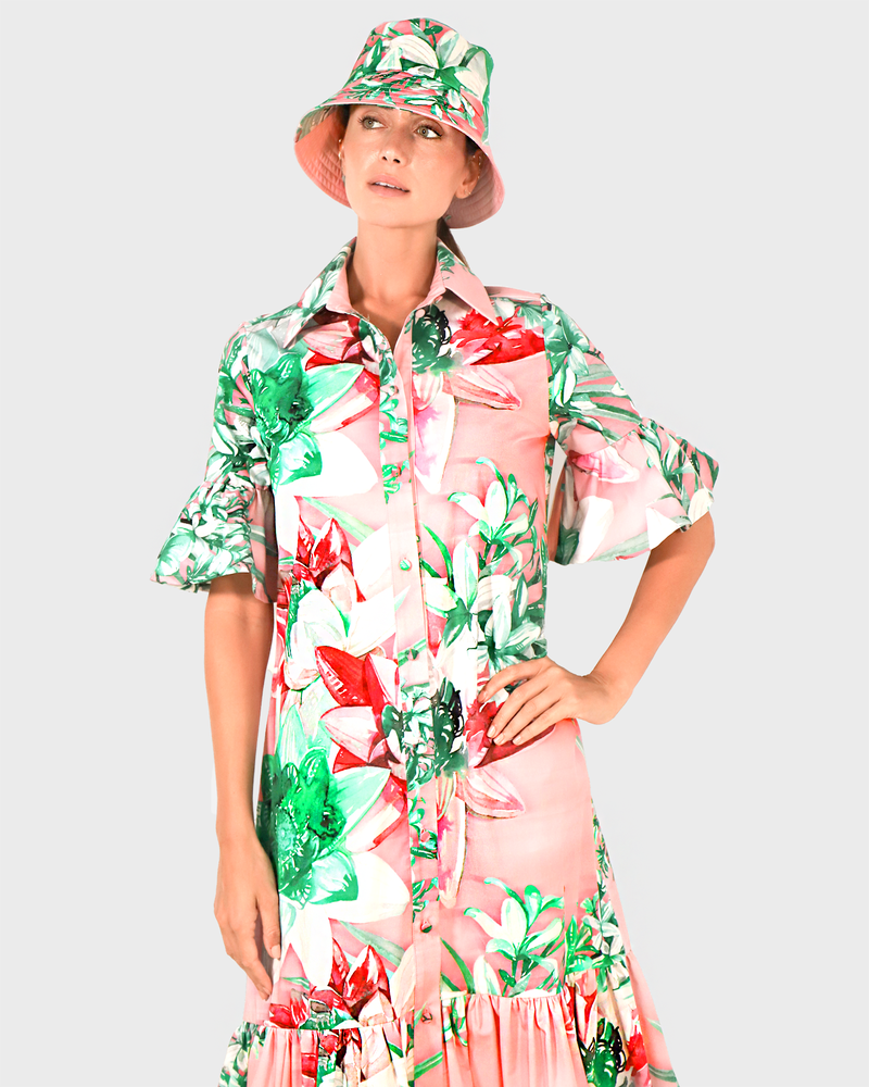 SHIRT DRESS: NO WAIST WITH RUFFLES: CHELSEA: PINK