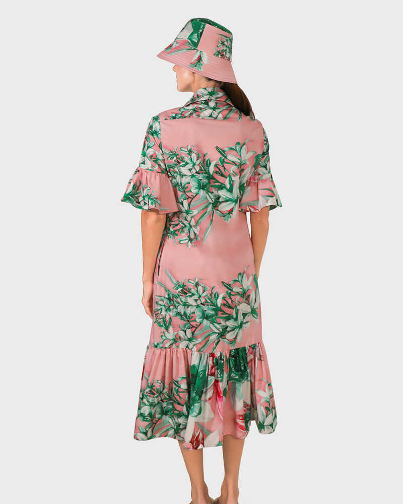 SHIRT DRESS: NO WAIST WITH RUFFLES: CHELSEA: PINK