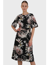 COTTON SHORT SLEEVE DRESS PRINTED: DAHLIA: BLACK