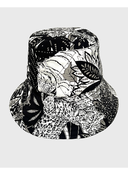 PRINTED COTTON  BUCKET HAT: AMAZONIA: BLACK