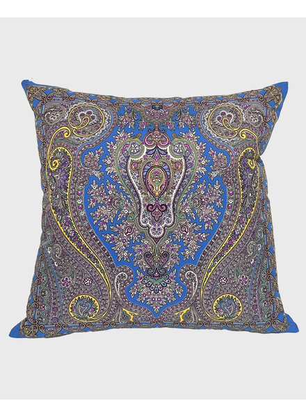 SILK PRINTED PILLOW ON BOTH SIDE: 16" X 16": PAISLEY: BLUE