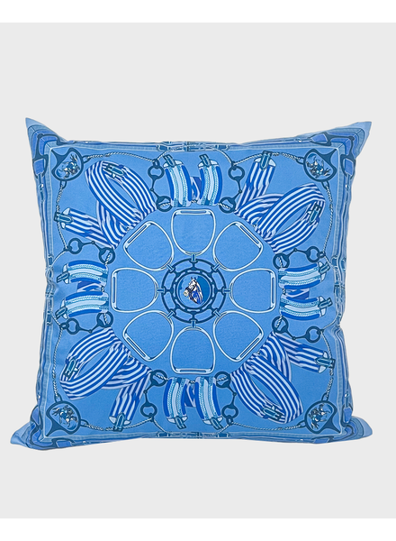 SILK PRINTED PILLOW ON BOTH SIDE: 16" X 16": STIRRUPS: OCEAN BLUE