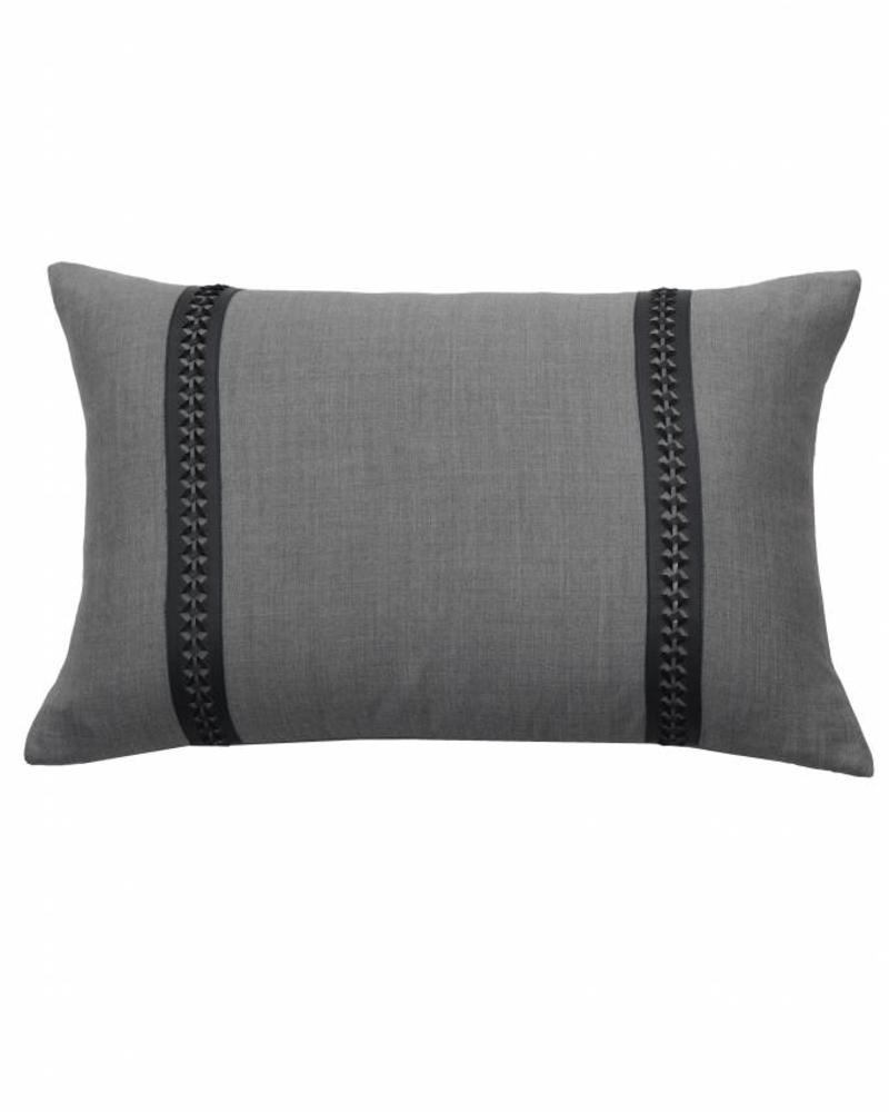 WILLIAM PILLOW WOOL BASE WITH BRAIDED LEATHER: 16" X 24": CHARCOAL-MOCHA