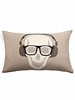 SKULL HEADPHONES PILLOW: 16" X 24": BEIGE-CHOCOLATE