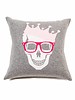 SKULL CROWN PILLOW: 21" X 21": SWAROVSKI-GRAY-FUCHSIA