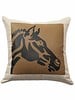 HORSE LINEN-LEATHER PILLOW: 21" X 21": BEIGE