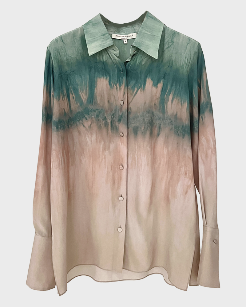 COLLARED SILK PRINTED SHIRT: TIE AND DYE: PINK