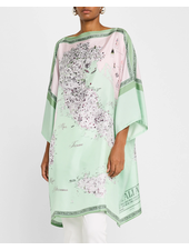 PRINTED SILK KAFTAN: MAP OF ITALY: CELADON