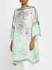 PRINTED SILK KAFTAN: MAP OF ITALY: CELADON