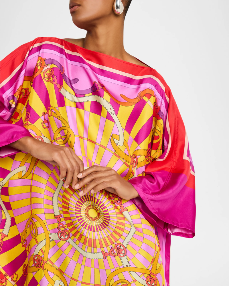PRINTED SILK KAFTAN: FIRENZE: HIBISCUS