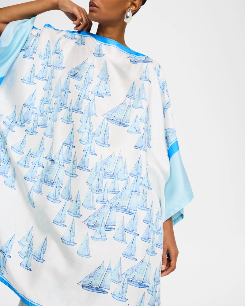 PRINTED SILK KAFTAN: BOAT: BLUE