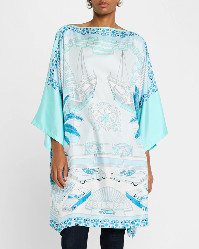 PRINTED SILK KAFTAN: MIAMI: AQUA