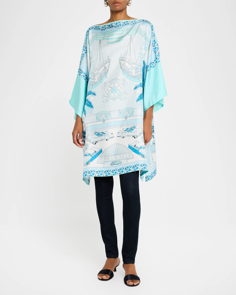 PRINTED SILK KAFTAN: MIAMI: AQUA