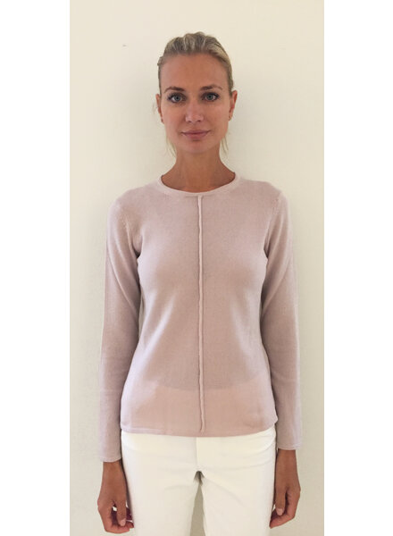 LS KNITTED CREW WITH CENTER PIPING: PINK