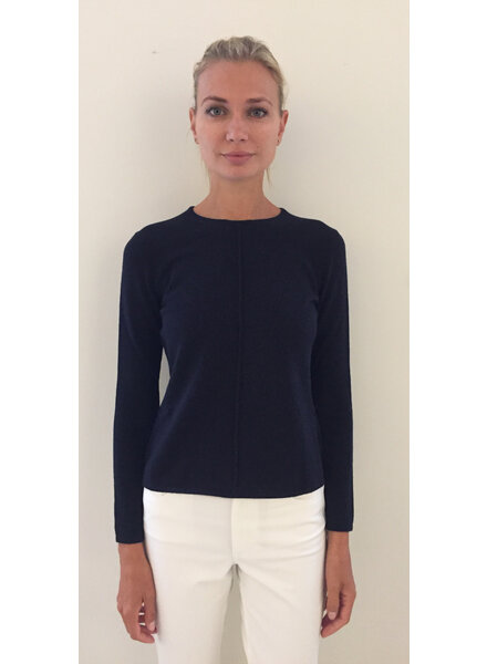 LS KNITTED CREW WITH CENTER PIPING: NAVY