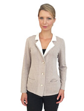 COTTON 3 BUTTONS CARDIGAN: TAUPE-IVORY