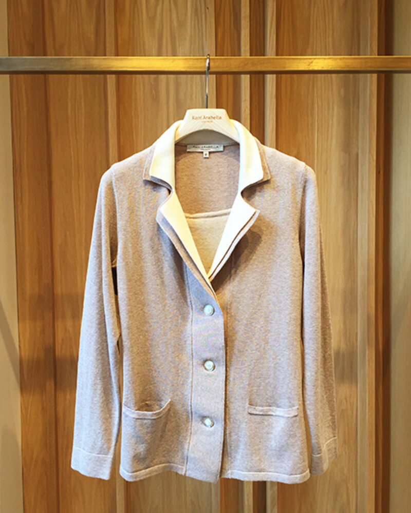 COTTON 3 BUTTONS CARDIGAN: TAUPE-IVORY