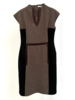 TWO-TONE DRESS: CASHMERE WOOL JERSEY: GRAY-BROWN: LARGE