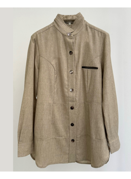 LONG SHIRT, LEATHER DETAIL: TAUPE
