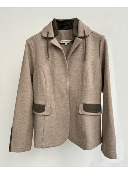 CASHMERE WOOL STEACH KNIT AND FABRIC BLAZER: SAND