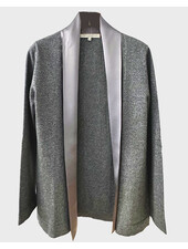 CASHMERE CARDIGAN WITH SILK COLLAR: ANTHRACITE