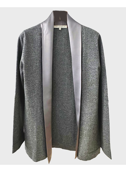 CASHMERE CARDIGAN WITH SILK COLLAR: ANTHRACITE