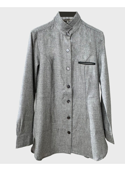 LONG SHIRT, LEATHER DETAIL: GRAY