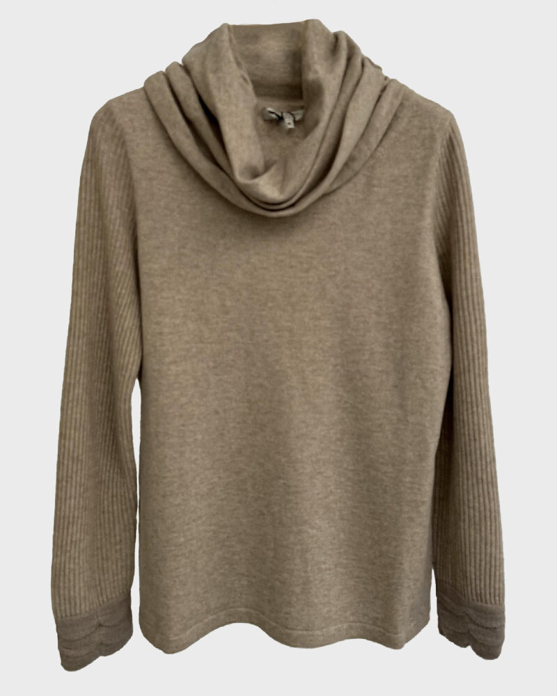 CASHMERE CREWNECK SWEATER WITH RUFFLES AND TRIM DETAILS : SAND